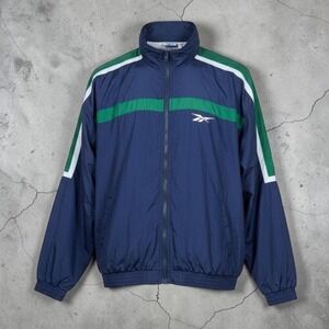 Reebok Windbreaker Jacket Mens XL Navy Green 90s Y2K Track Zip
